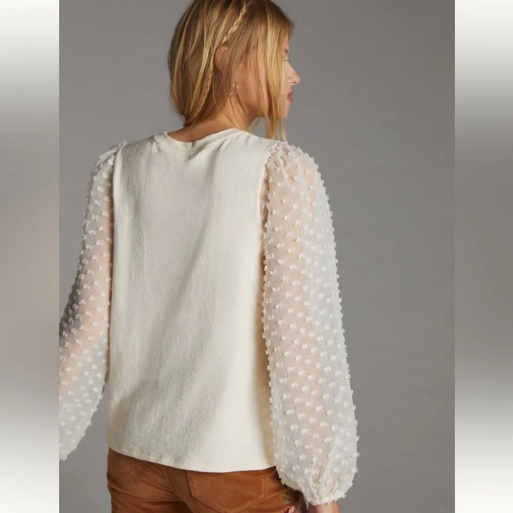 Maeve by Anthropologie Ivory Textured Sleeve Top - Picture 3 of 11